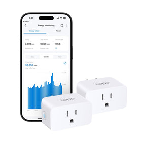 Tapo P110M two-pack box showing compact design for space-saving setup.