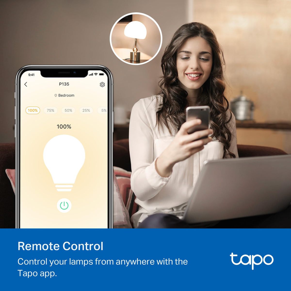 Tapo P135 Kit app and voice control with Apple Home, Alexa, and Google.