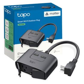 Tapo P400M outdoor dual-outlet plug for independent device control.