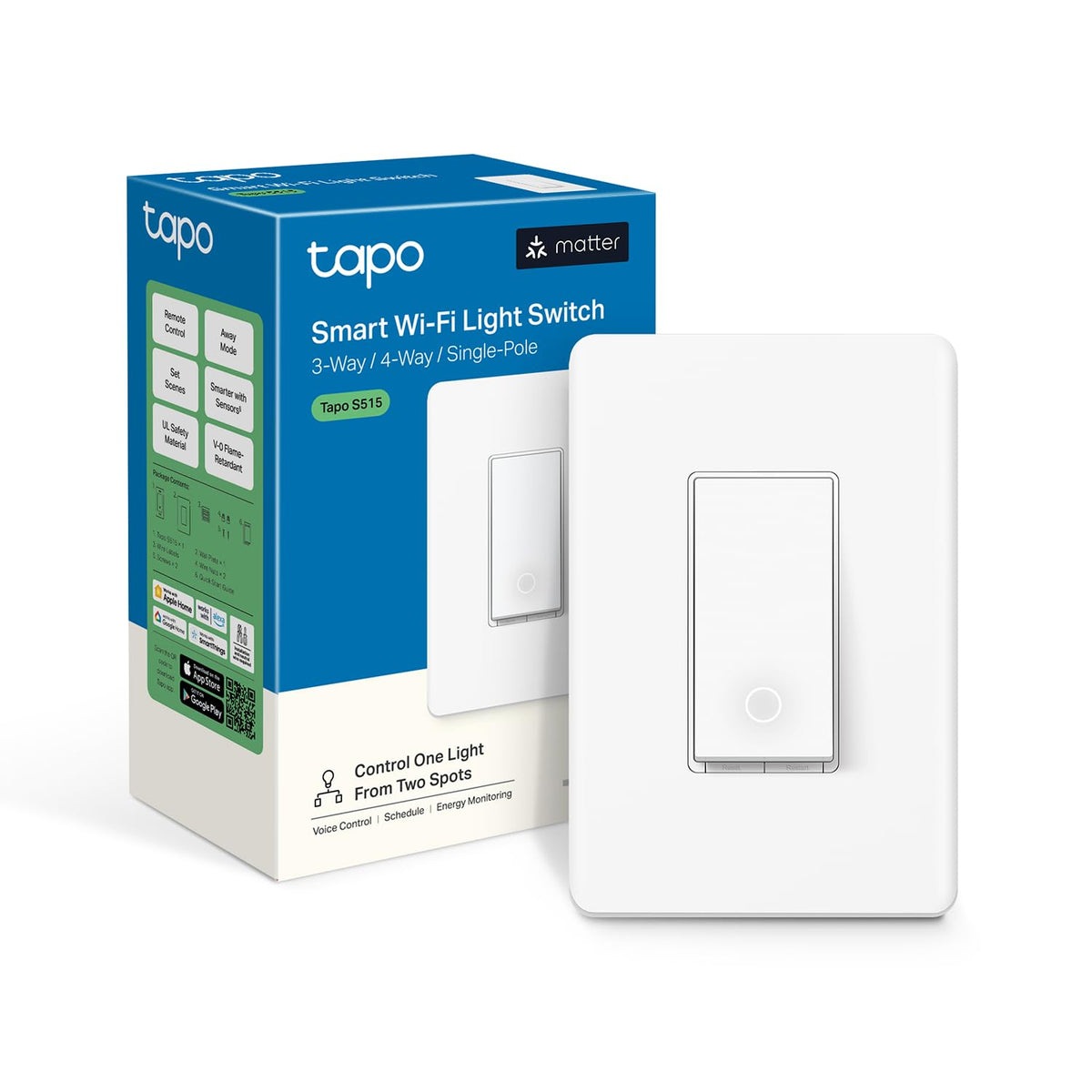 Tapo S515 smart switch front view with LED display for energy monitoring