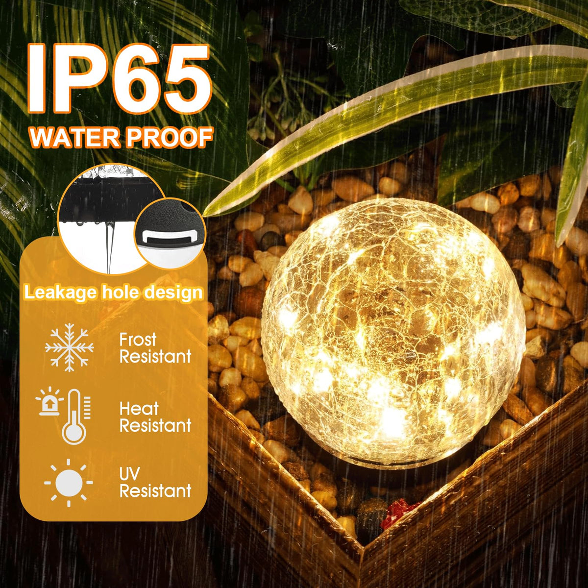 TARANEM solar globe IP65 waterproof for rainy or snowy days