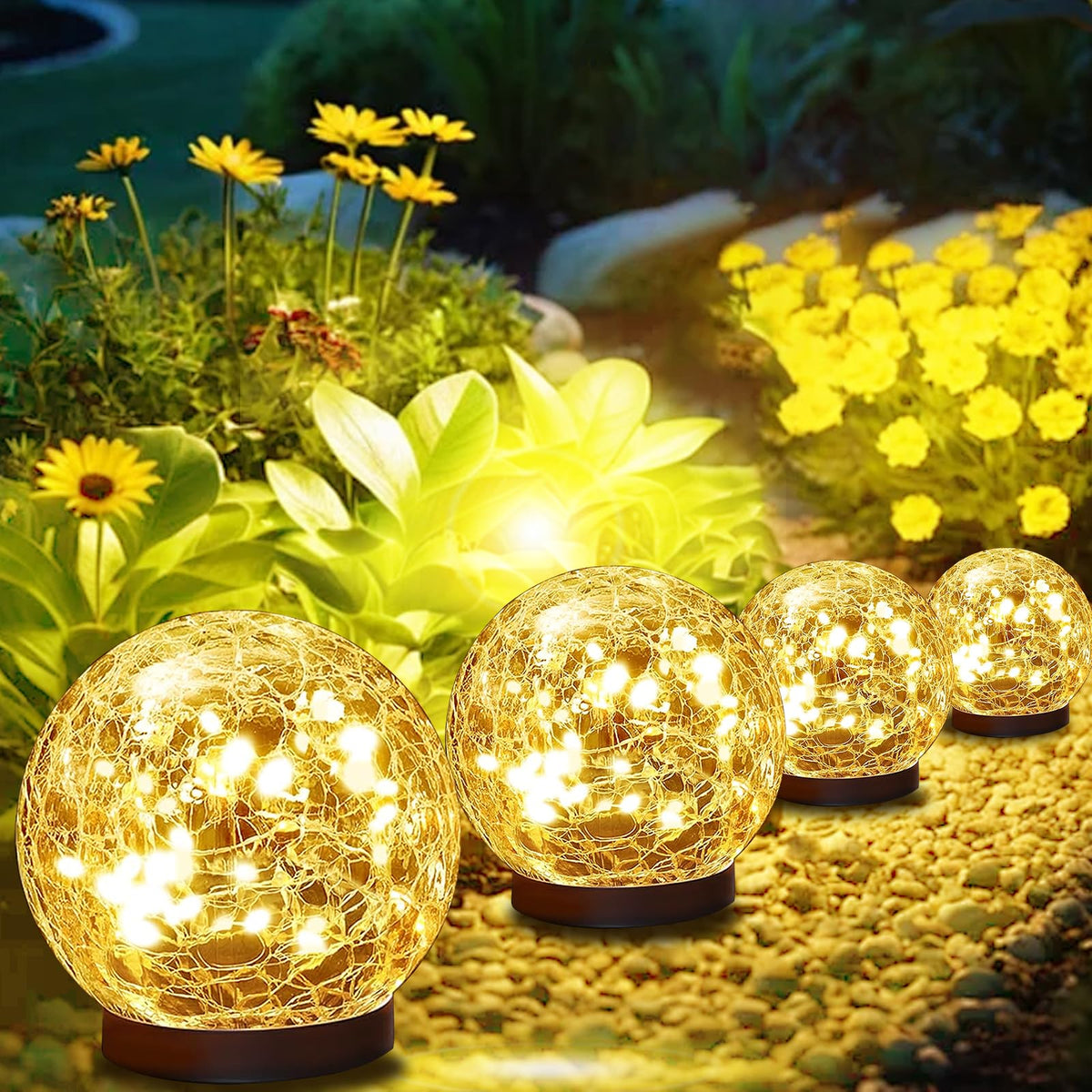 TARANEM solar globe with ice flower glass glows softly for outdoor ambiance