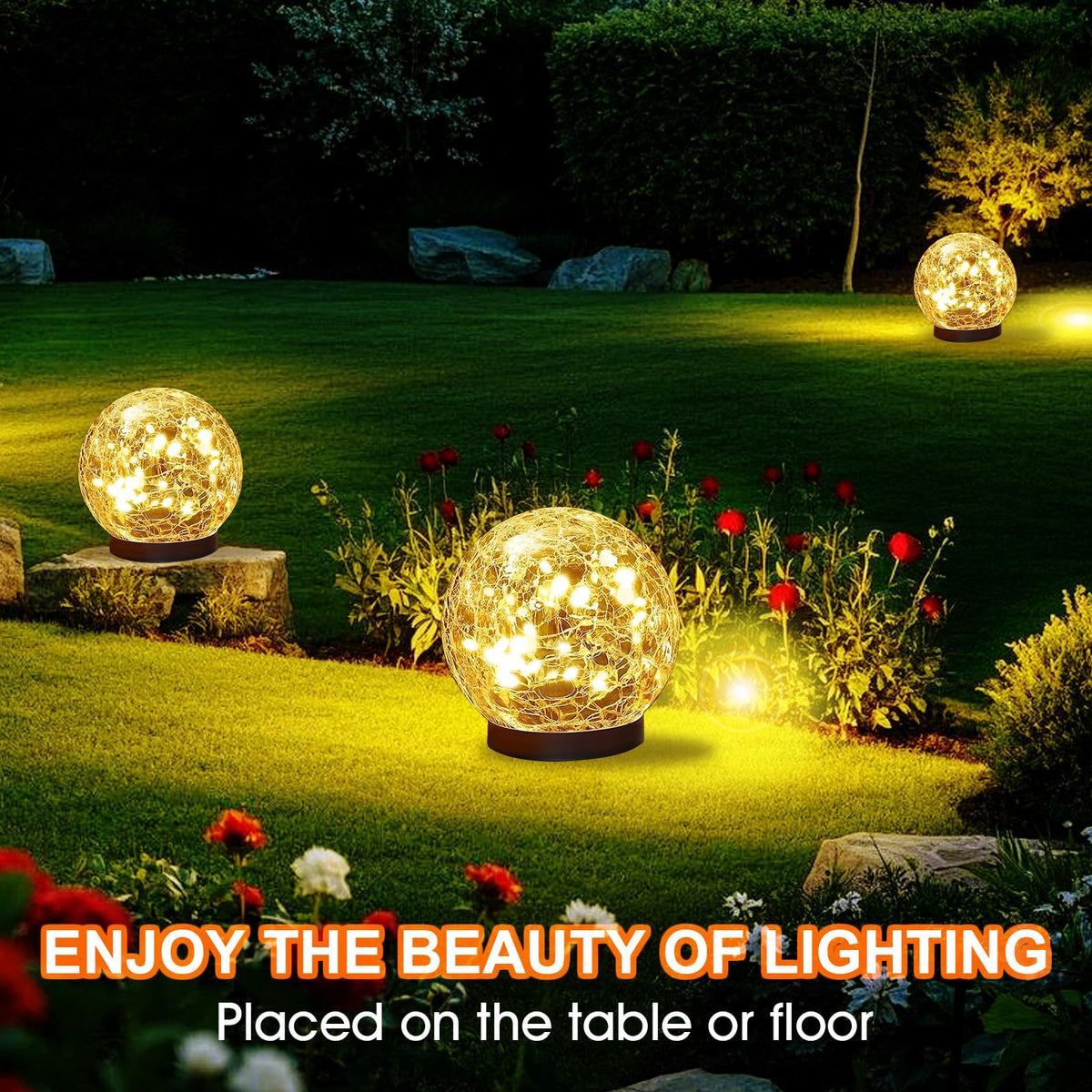 TARANEM solar globe with ice flower glass lights up garden paths