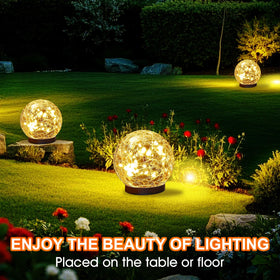 TARANEM solar globe with ice flower glass lights up garden paths