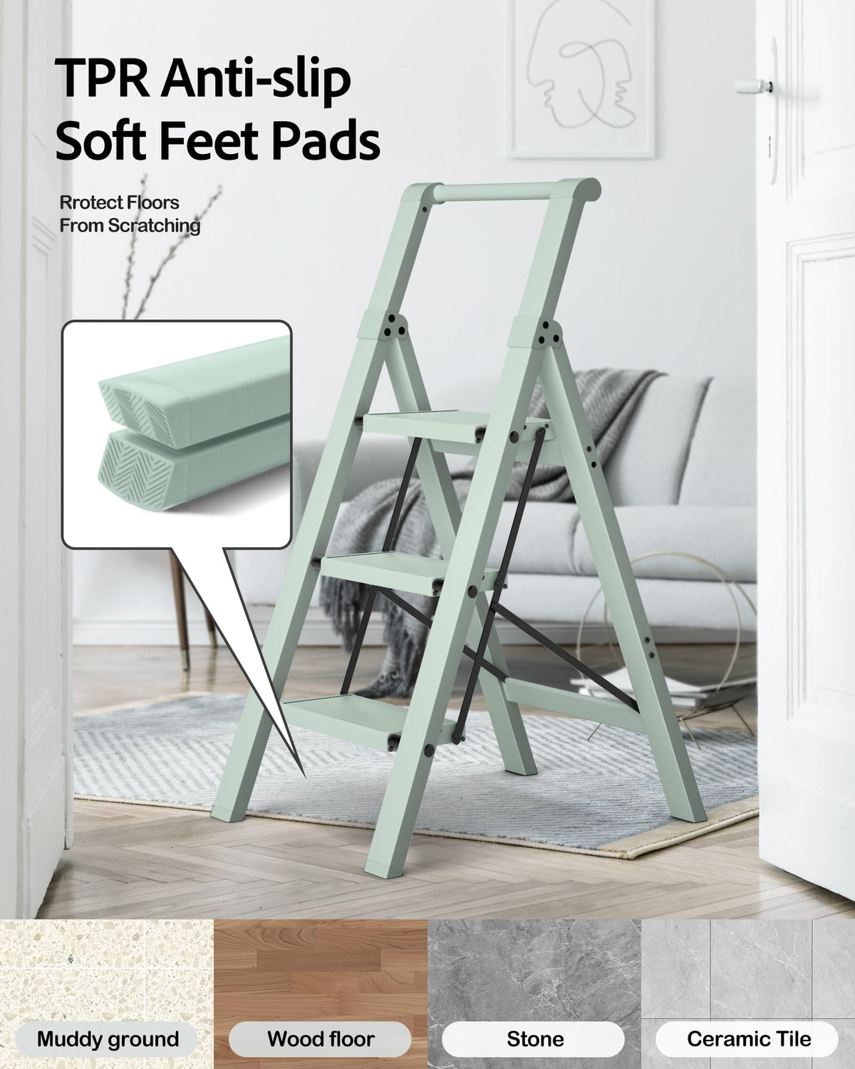 Taranta 3 Step Ladder supports up to 330lbs for versatile home use.