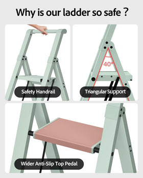 Taranta 3 Step Ladder with convenient handgrip for safe ascent.