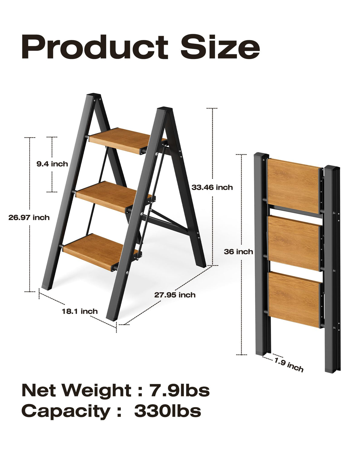 Taranta 3 Step Ladder no assembly required, ready to use