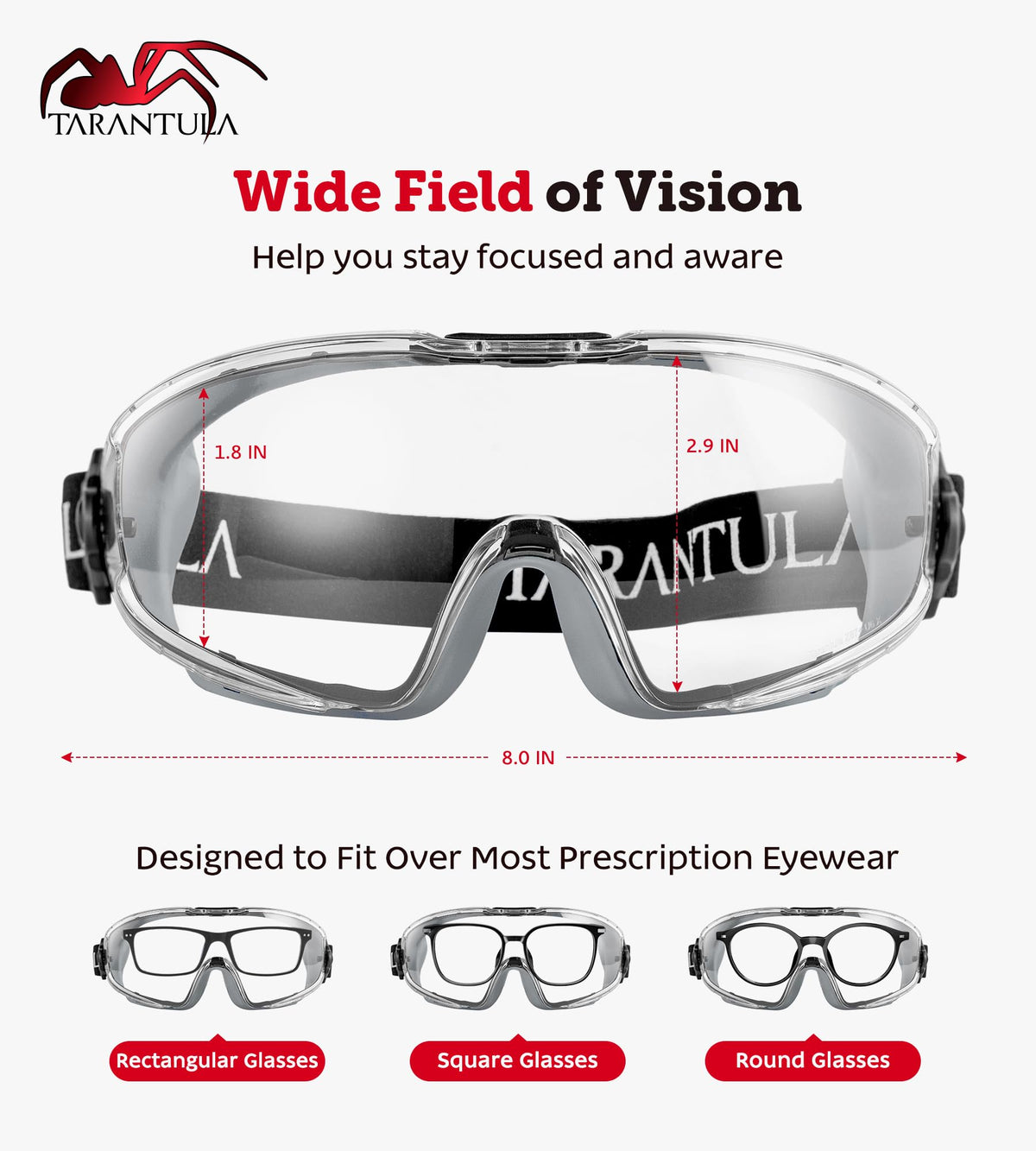 Tarantula ANSI Z87.1 CE EN166 certified eye protection.