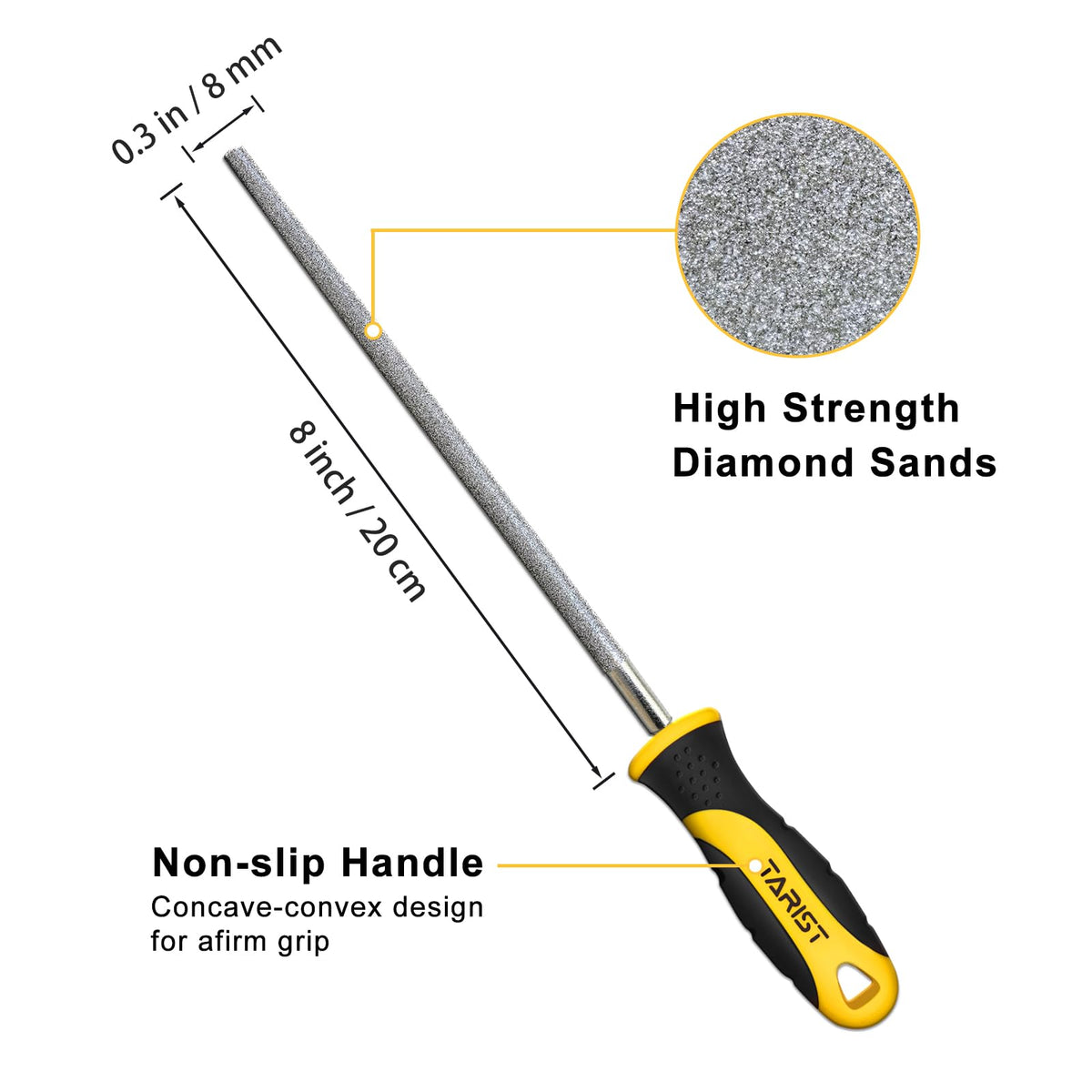 Tarist Diamond File with ergonomic handle reduces hand fatigue.