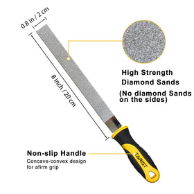 Tarist Diamond File Half-Round 8-inch enables versatile smoothing and bevel shaping.
