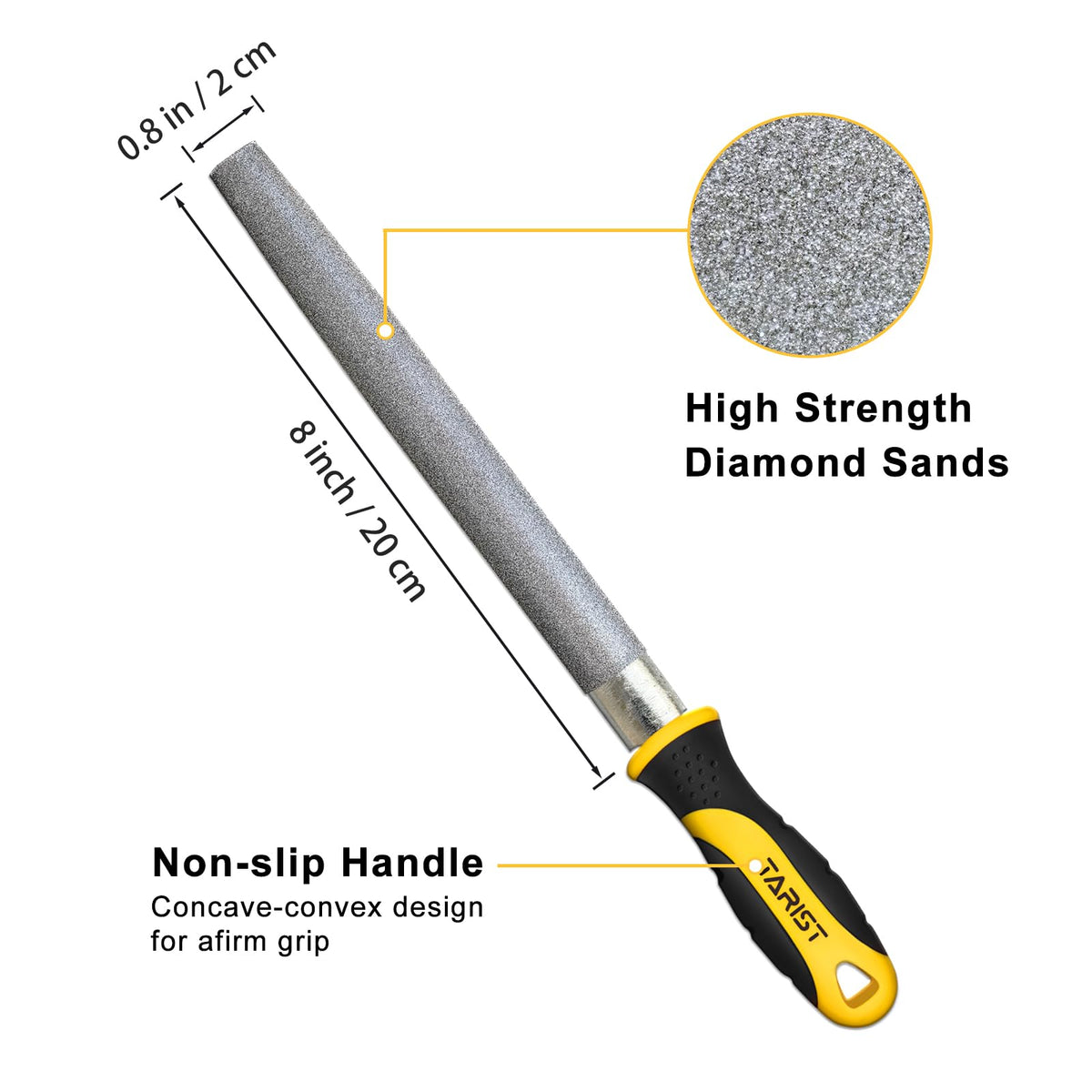 Tarist Diamond File Round 8-inch for quick deburring of corners.