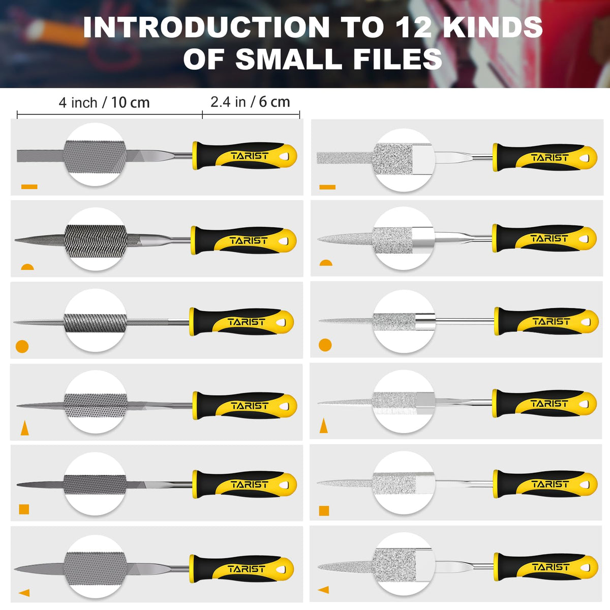 Tarist needle-files closeup—precision filing for fine detailing in hard materials