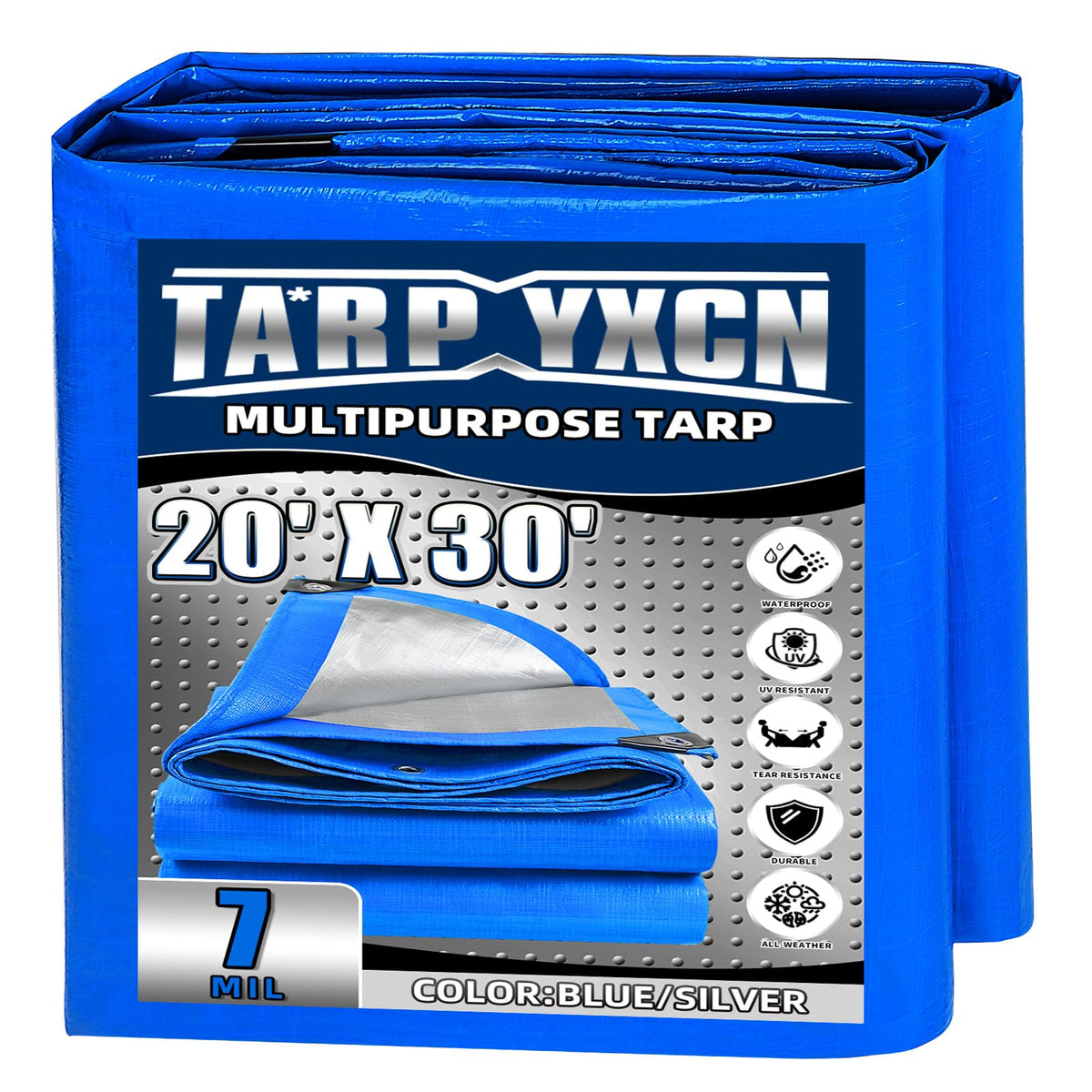 TA*RP YXCN tarp blue-silver 20x30 covers gear with UV protection.