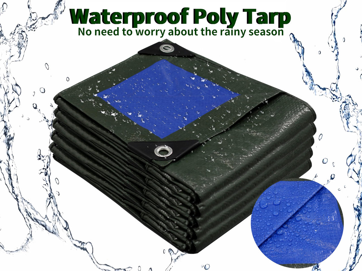 TARPAL blue reversible tarp shows dual color for flexible setup.