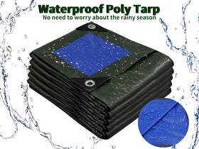 TARPAL blue reversible tarp shows dual color for flexible setup.