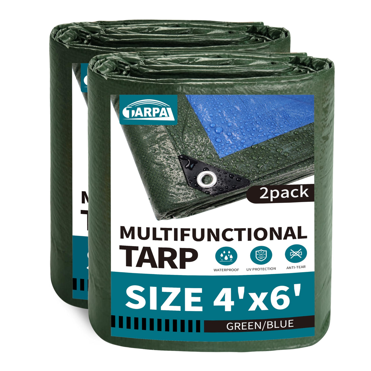 TARPAL green waterproof tarp protecting a wood pile from rain.