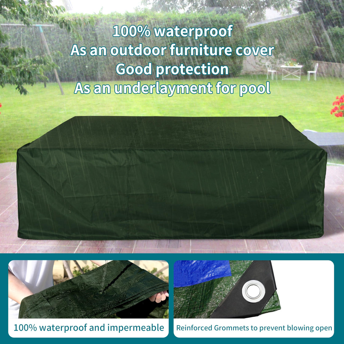 TARPAL green tarp waterproof outdoors provides rain protection and sun shading