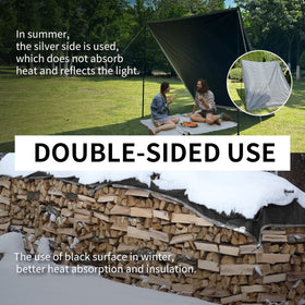 TARPAL reinforced edges and corners indicating durability for wind resistance.