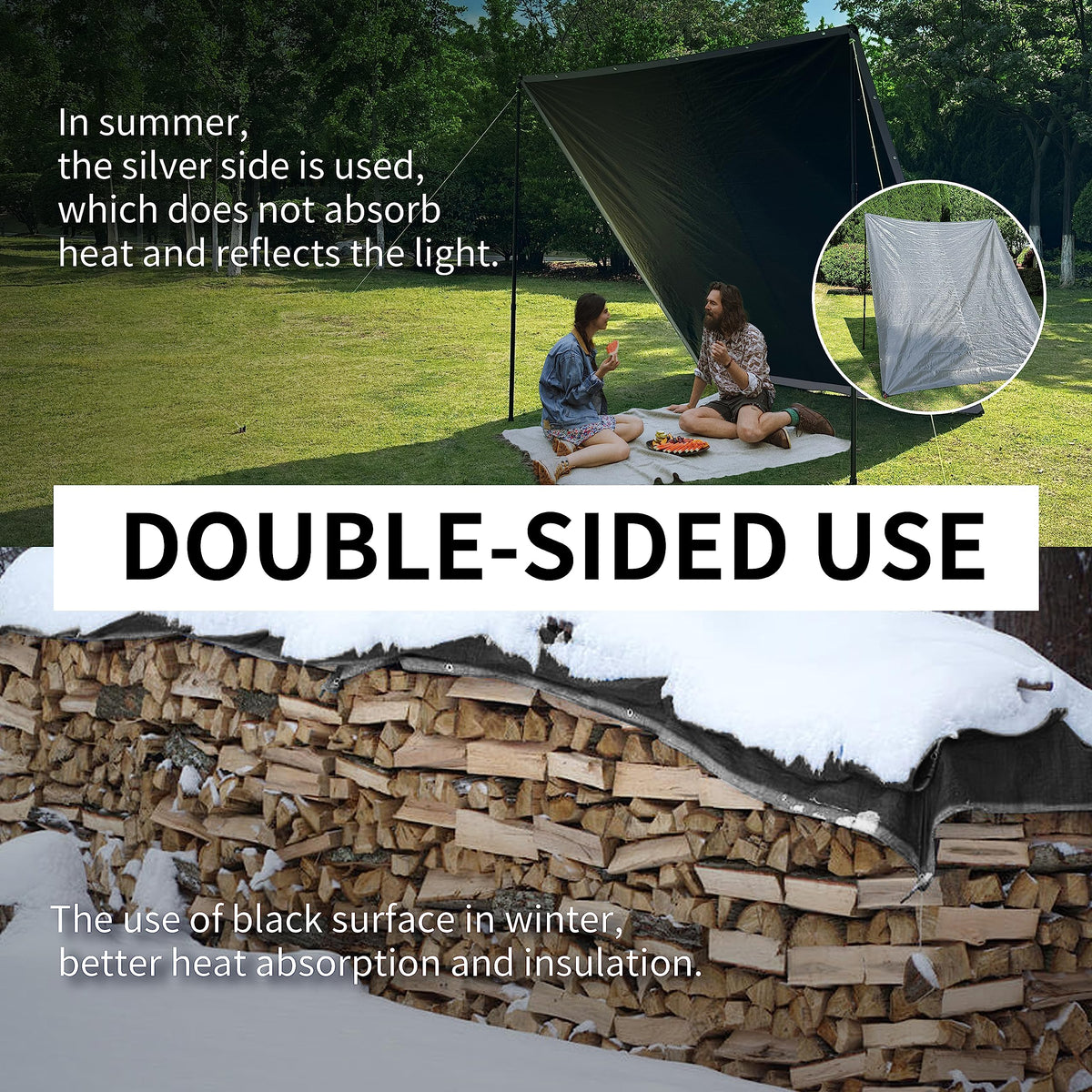 TARPAL tarps with reinforced edges and grommets withstand windy conditions.