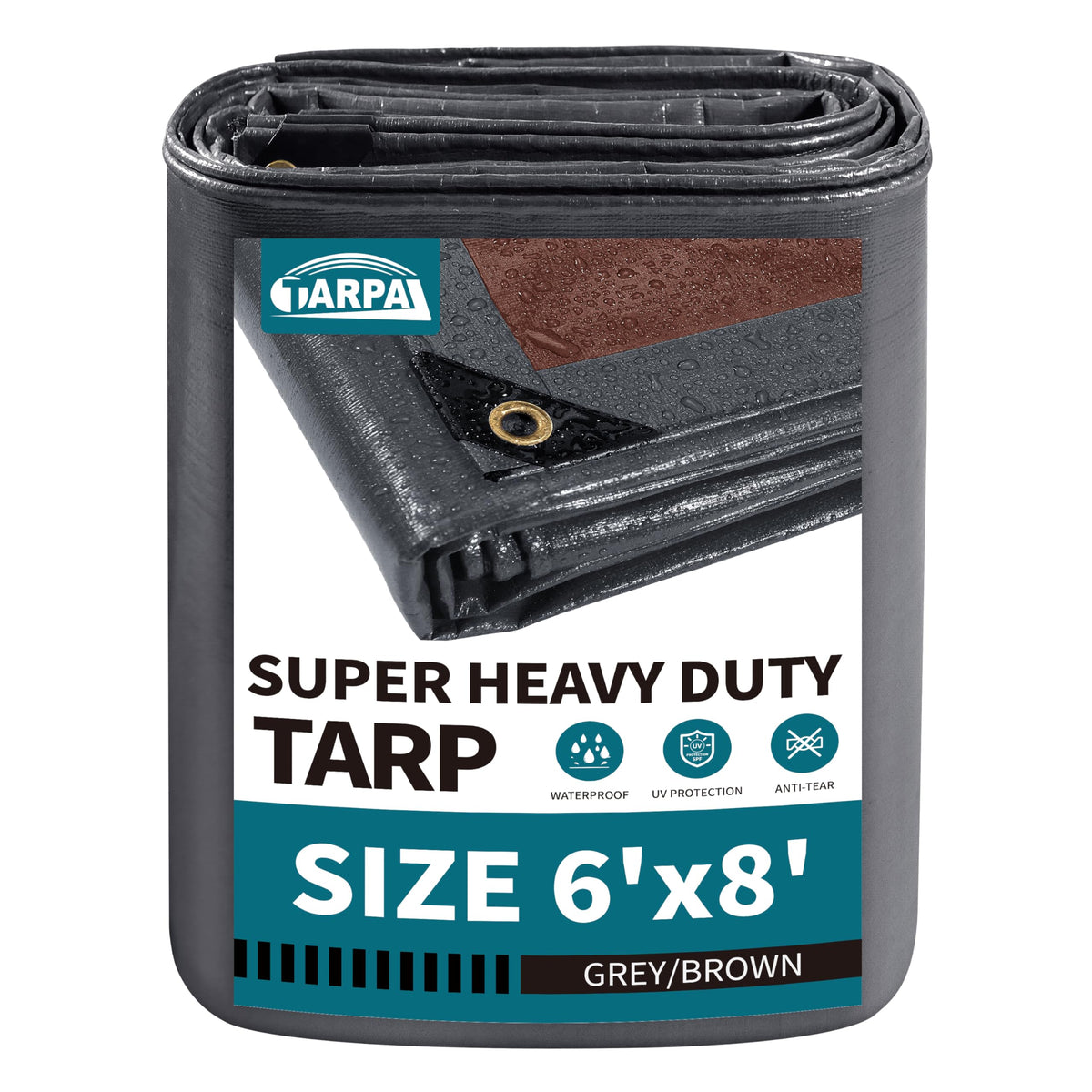 TARPAL 6x8 ft grey waterproof tarp covers a car for weather protection