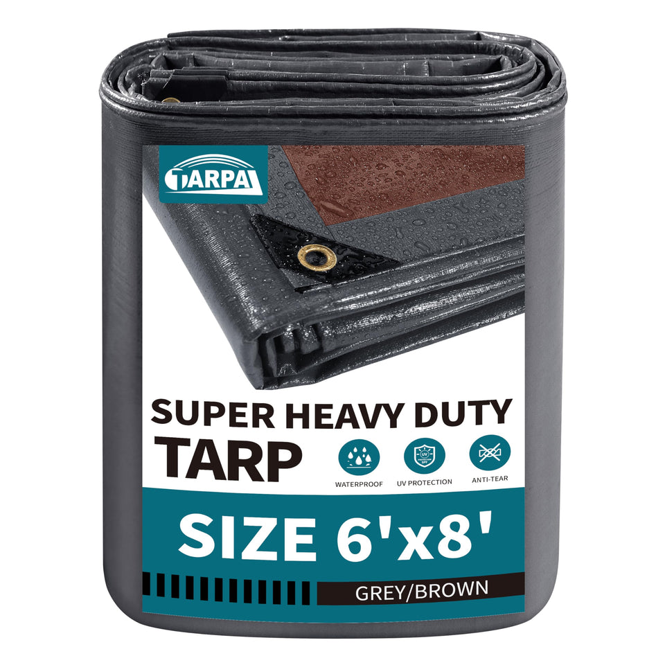 TARPAL 6x8 ft grey waterproof tarp covers a car for weather protection