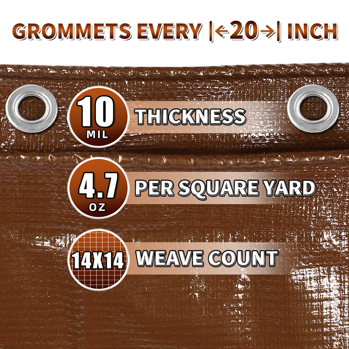TA*RP YXCN tarp with grommets every 20 inches enables secure tie-downs.