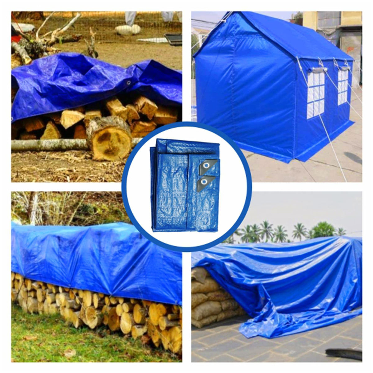 Tarpuglider blue tarp covering gear in all-weather conditions