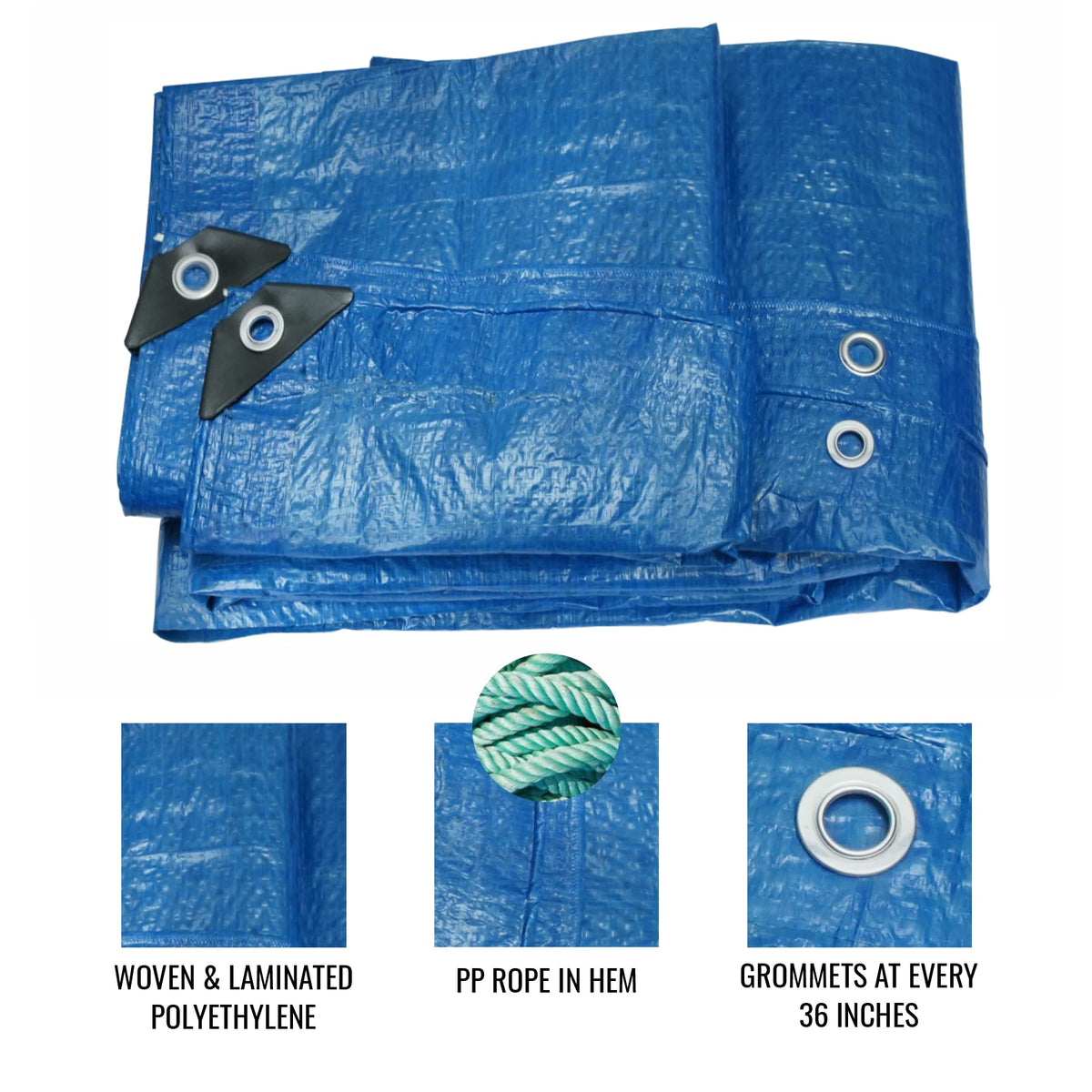 Tarpuglider four-pack blue tarps folded for easy storage