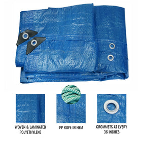 Tarpuglider four-pack blue tarps folded for easy storage