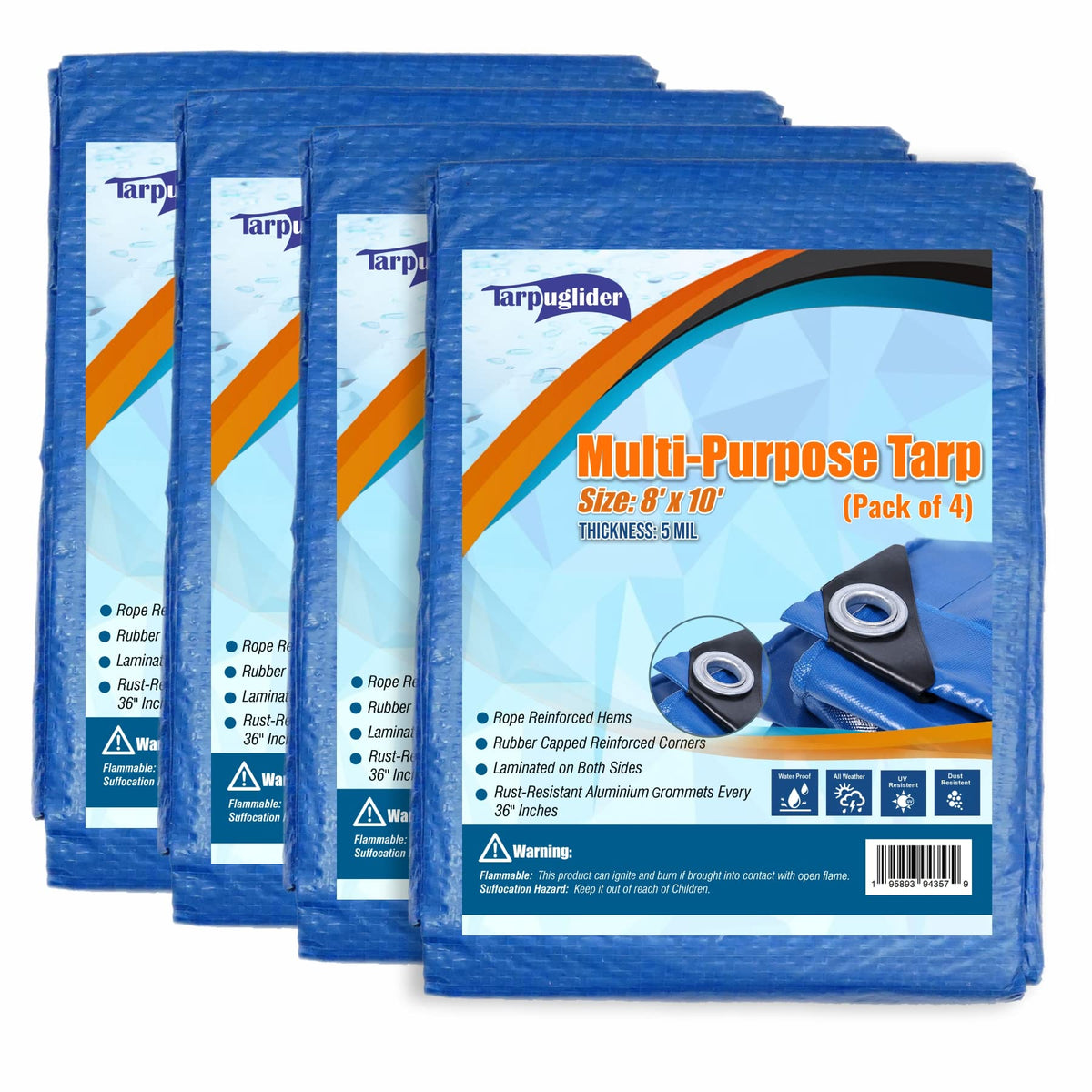Tarpuglider blue 8x10 tarp spread for outdoor protection against rain
