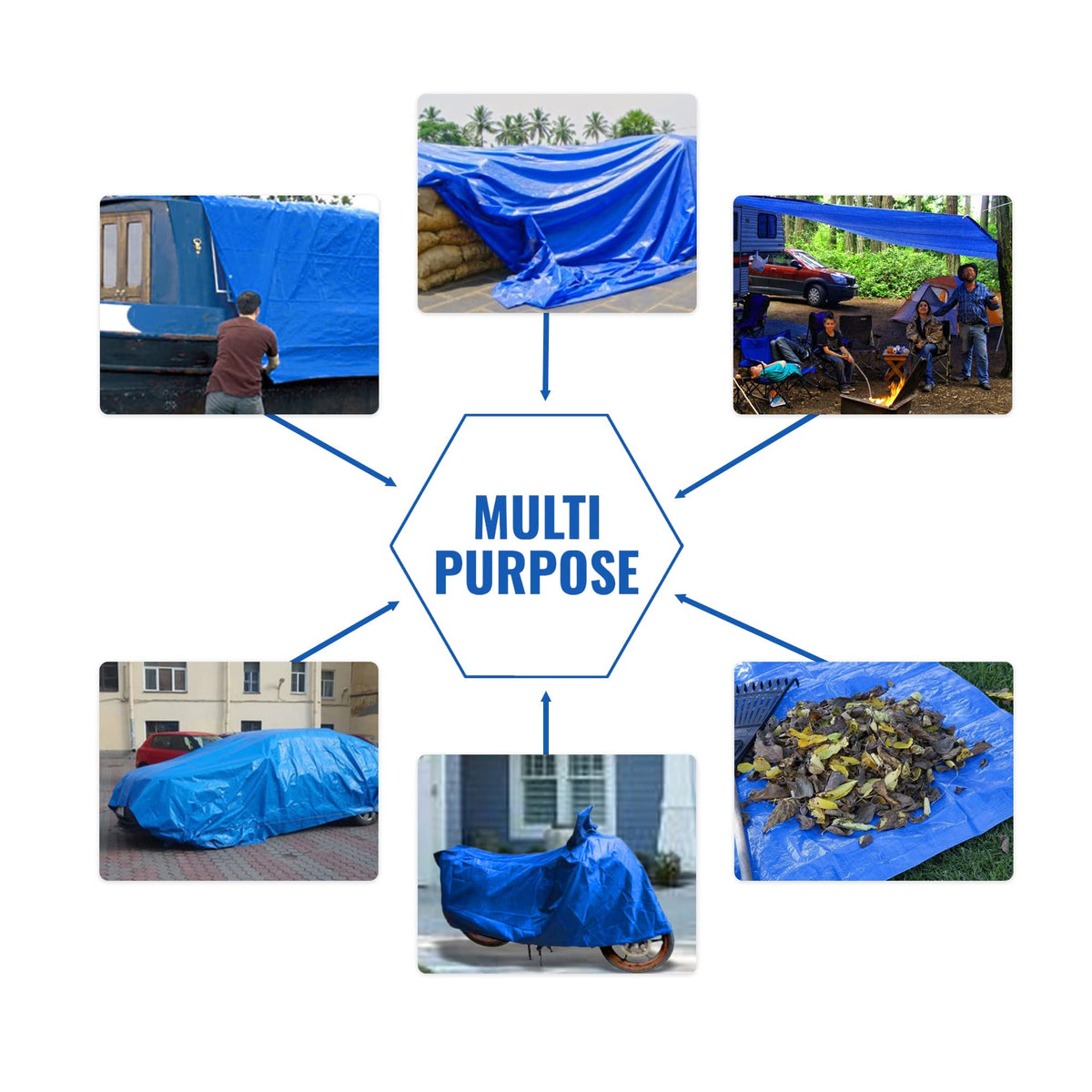 Tarpuglider blue tarp with rubber-capped corners for edge protection