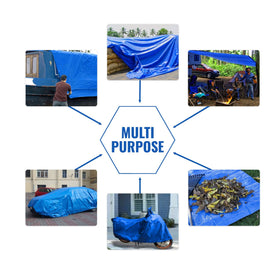 Tarpuglider blue tarp with rubber-capped corners for edge protection