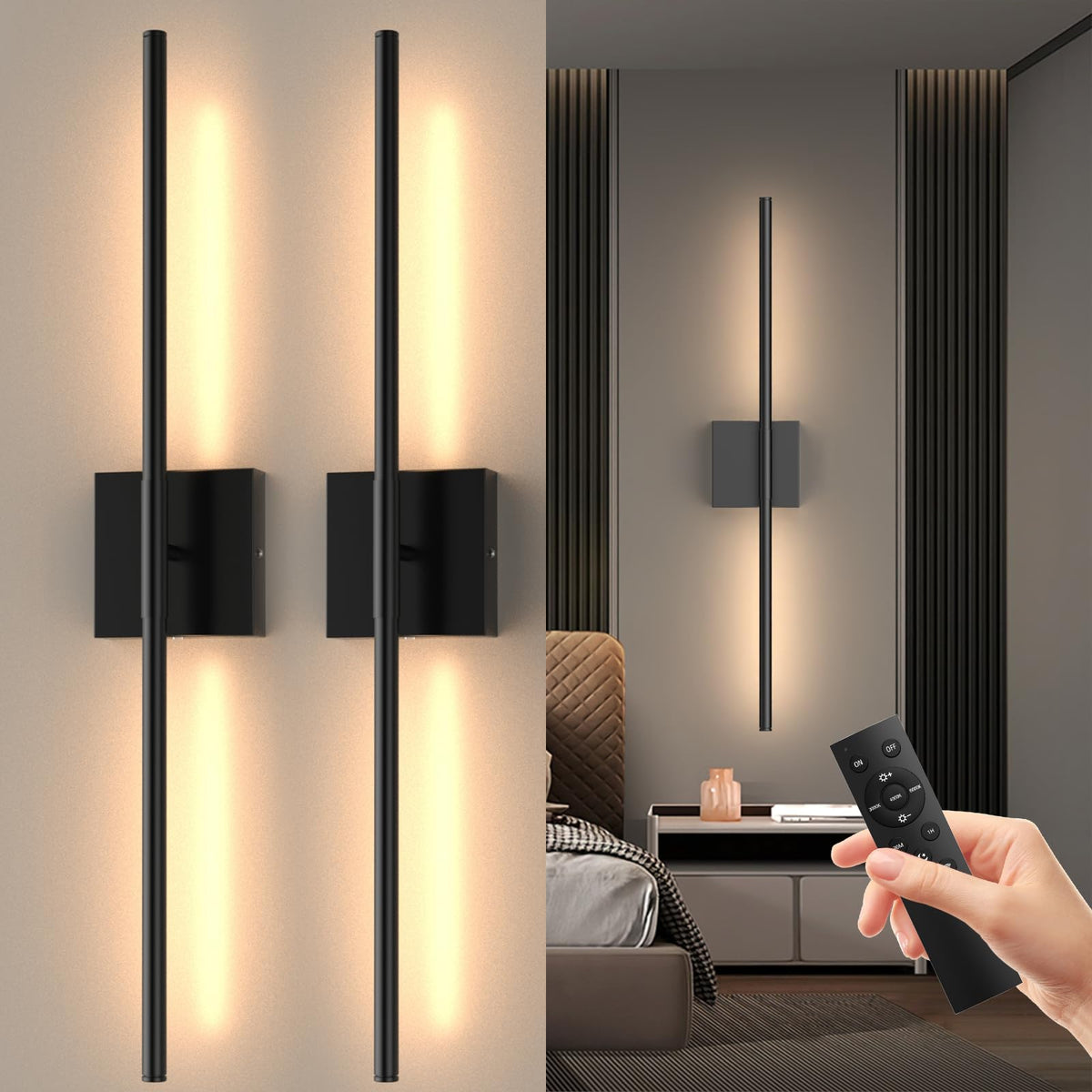 Tartek battery wall sconce set 2 in matte black provides warm wireless lighting for living spaces.