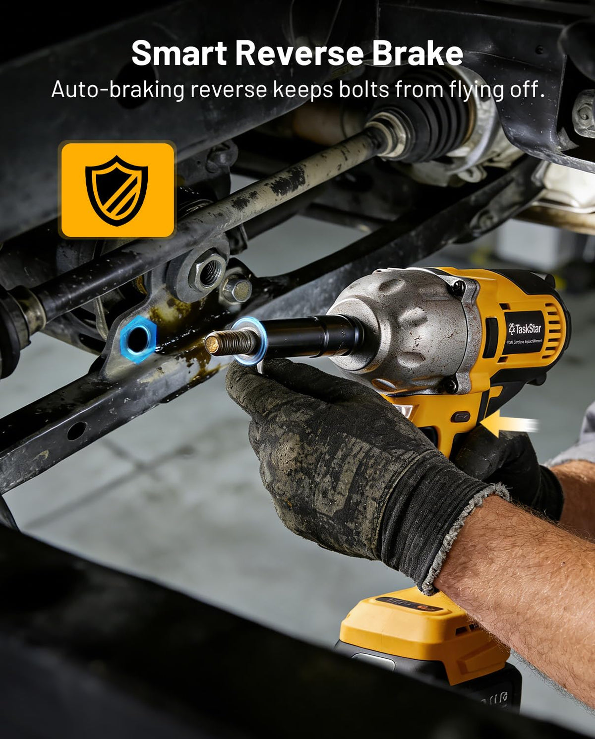 TaskStar brake-stop function prevents dropping bolts after loosening.