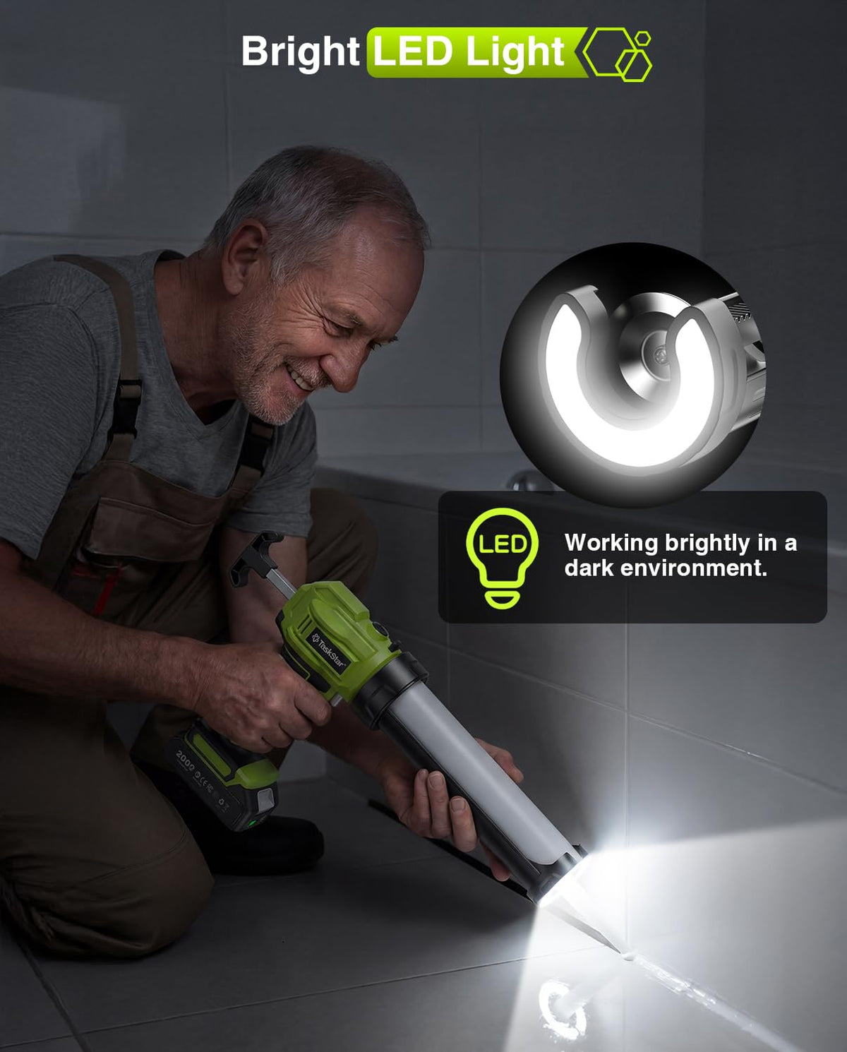 TaskStar caulk gun compatible with Makita batteries for flexibility
