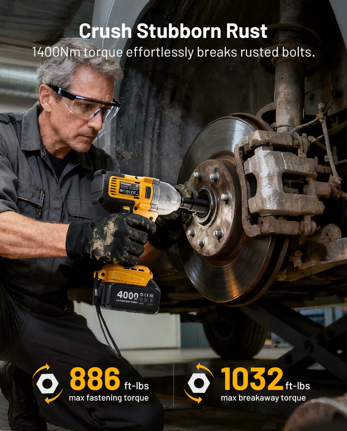TaskStar dual 4000mAh batteries powering extended cordless use.