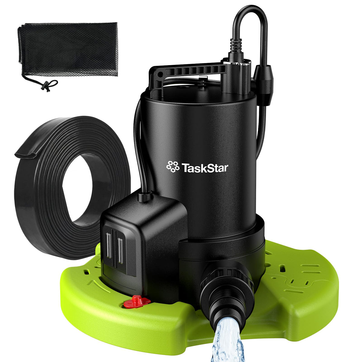 TaskStar pool cover pump assembly with heavy-duty 1/3 HP motor for fast drainage.