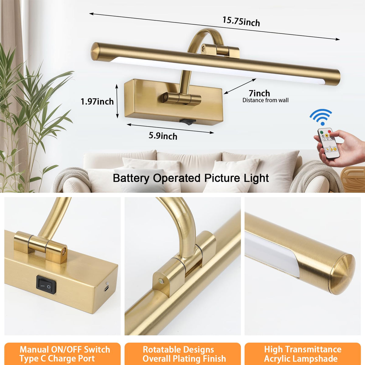 Tassuowell 180-degree swing arm directs light to fine details of artwork.