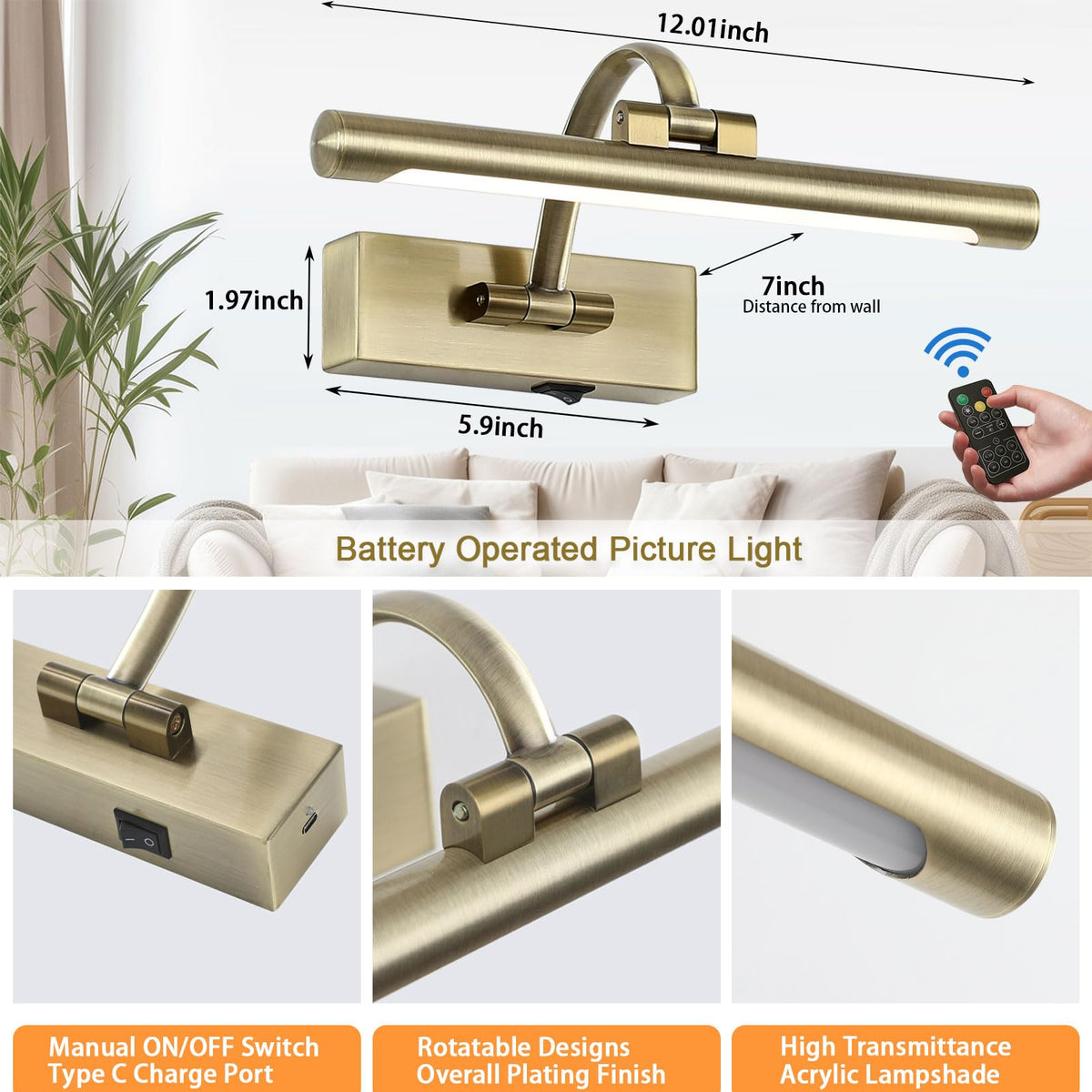 Tassuowell battery-operated wall light remote control for easy brightness