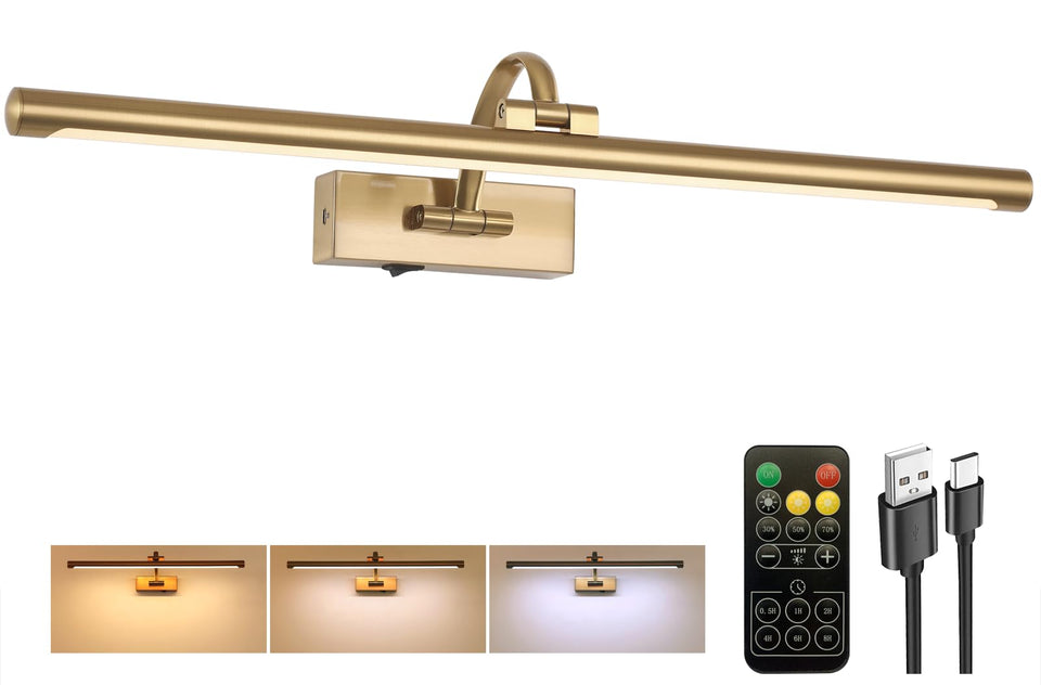 Tassuowell brass picture light with remote provides 2700K warm artwork glow