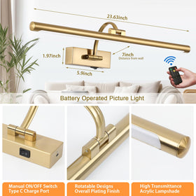 Tassuowell remote 6000K brass picture light for bright displays