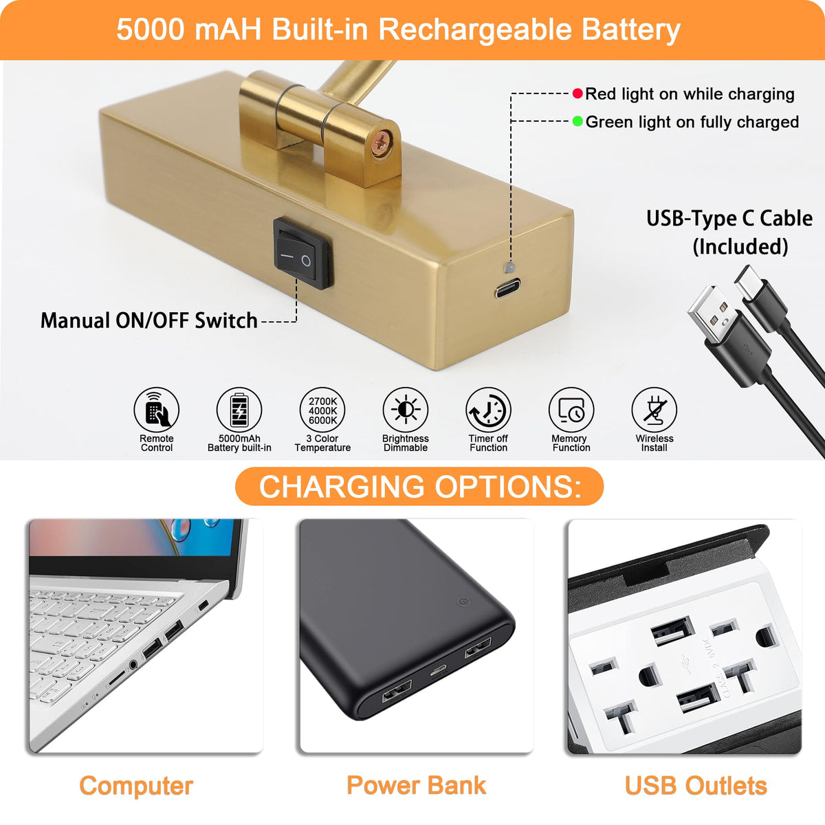 Tassuowell picture light with timer supports effortless auto-off for extended displays.