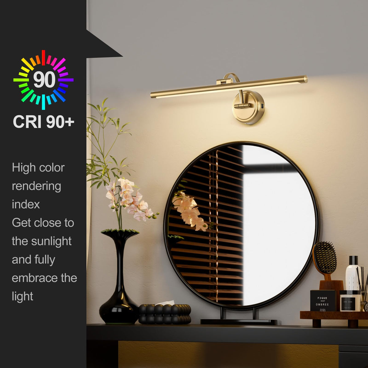 Tassuowell brass wall light enhances family photos and oil paintings