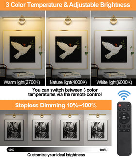 Tassuowell wireless picture light with remote control for color and brightness
