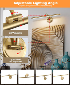 Tassuowell adjustable-angle brass light directing illumination onto artwork