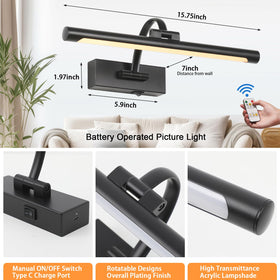 Tassuowell swing arm allows precise light direction on framed pieces.