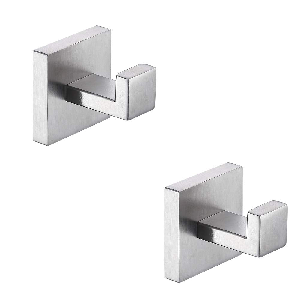 TASTOS bath towel hooks brushed nickel 2-pack for bathroom organization