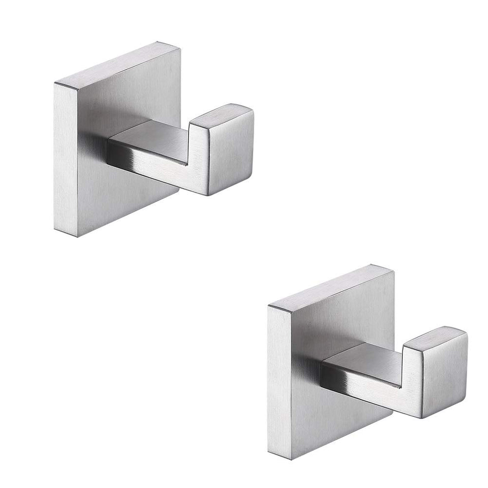 TASTOS bath towel hooks brushed nickel 2-pack for bathroom organization
