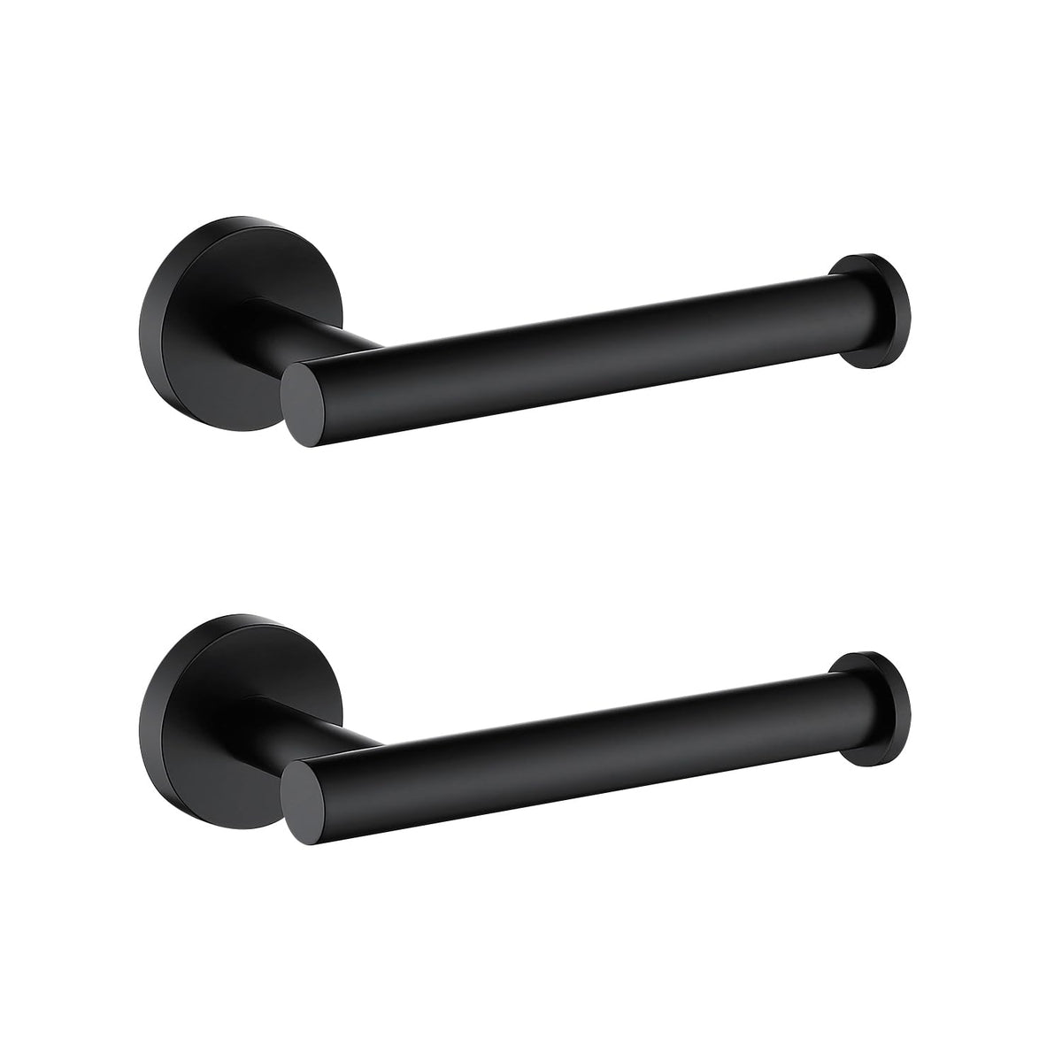 TASTOS round matte black toilet paper holder set (2-pack) for coordinated bathroom style.
