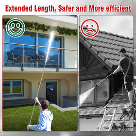 tasuox curved gutter cleaner demonstrates precise angle cleaning from ground.
